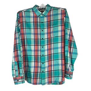 Old Navy Mens Slim Fit Plaid Button Down Shirt Long Sleeve Size XXL Red Green